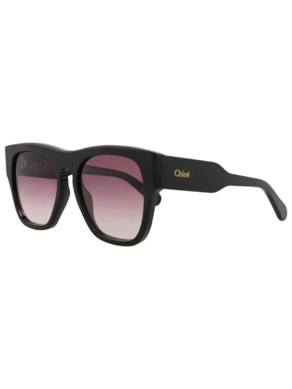 New Chloé Women's Sunglasses Square Rectangle Recycled Acetate Frame Black Black